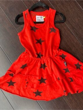 NUNUNU Red Sleeveless Stars Print Dress